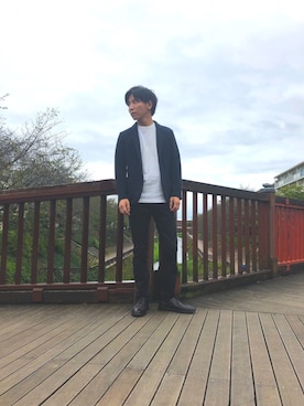 「アイテム（ドレスシューズ、パープル系）」を使った、ツクモはやとさん（メンズ・172cm）の秋コーディネート