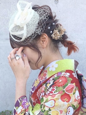 「アイテム（着物、レッド系）」を使った、チ ヒ ロさん（レディース・161cm）の秋コーディネート