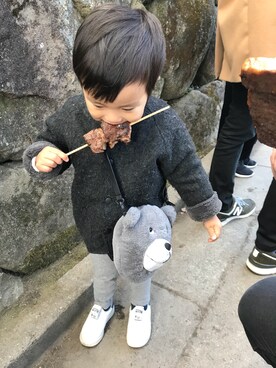 「アイテム（スタジャン、グレー系）」を使った、みーくんさん（キッズ・90cm）の冬コーディネート