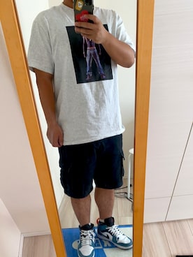 「Abercrombie&Fitch（アバークロンビーアンドフィッチ）のアイテム（カーゴパンツ）」を使った、ゆーいさん（メンズ・173cm）の夏コーディネート