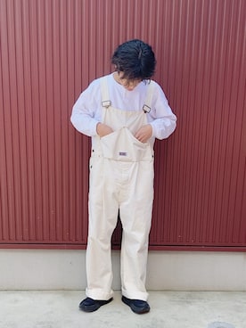 「オールホワイト」｜「アイテム（サロペット/オーバーオール）」を使った、shogoさん（メンズ・171cm）の春コーディネート