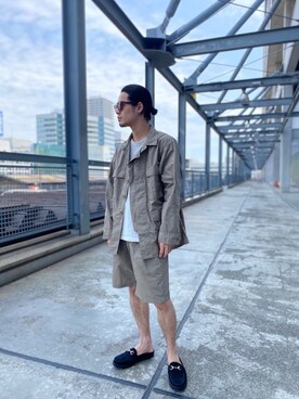 「MANEBU（マネブ）のアイテム（サンダル）」を使った、石田慎弥さん（メンズ・171cm）の夏コーディネート