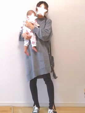 「H&M（エイチ・アンド・エム）のアイテム（ロンパース、ホワイト系）」を使った、micheeeeeさん（レディース・151cm）の冬コーディネート