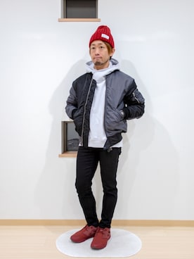 「BEAMS（ビームス）のアイテム（MA-1）」を使った、カトウトモタカさん（メンズ・164cm）の秋コーディネート