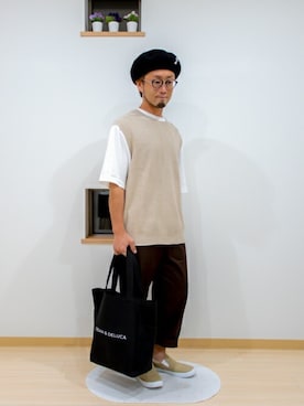 「秋のカフェオレコーデ」｜「アイテム（スリッポン）」を使った、カトウトモタカさん（メンズ・164cm）の秋コーディネート