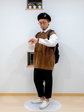 「FREAK'S STORE（フリークスストア）のアイテム（ハンチング/ベレー帽）」を使った、カトウトモタカさん（メンズ・164cm）の秋コーディネート