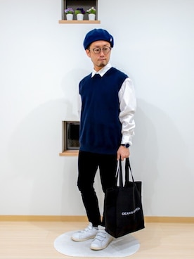 「BEAMS（ビームス）のアイテム（ハンチング/ベレー帽）」を使った、カトウトモタカさん（メンズ・164cm）の秋コーディネート