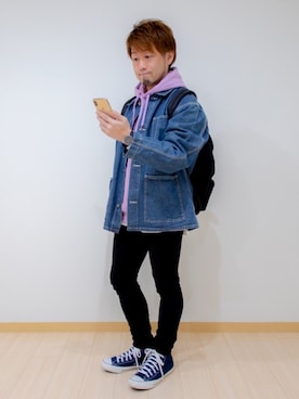 「アイテム（腕時計、ブルー系）」を使った、カトウトモタカさん（メンズ・164cm）の春コーディネート