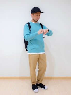 「ロールアップ」｜「アイテム（スリッポン）」を使った、カトウトモタカさん（メンズ・164cm）の春コーディネート