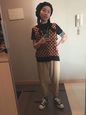 「MONKI（モンキ）のアイテム（ベスト）」を使った、赖了さん（レディース・155cm）の春コーディネート
