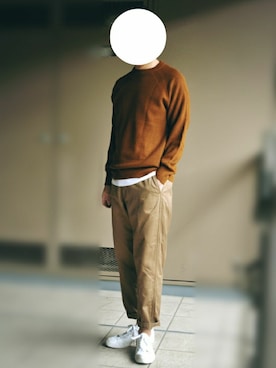 「GU（ジーユー）のアイテム（Knitwear、ブラウン系）」を使った、nartさん（メンズ・171cm）の秋コーディネート