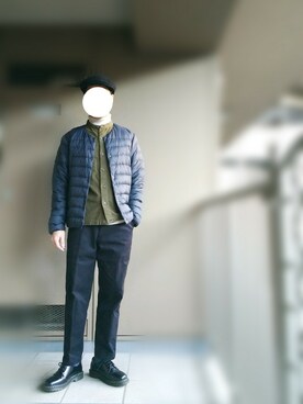 「無印良品（ムジルシリョウヒン）のアイテム（Down Jacket / Coat、ブルー系）」を使った、nartさん（メンズ・171cm）の冬コーディネート