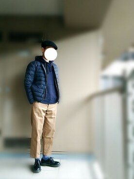 「KANGOL（カンゴール）のアイテム（Hunting Cap / Beret、ブラック系）」を使った、nartさん（メンズ・171cm）の冬コーディネート