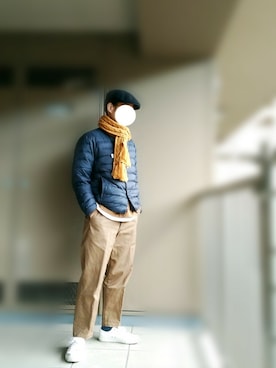 「無印良品（ムジルシリョウヒン）のアイテム（Down Jacket / Coat、ブルー系）」を使った、nartさん（メンズ・171cm）の冬コーディネート