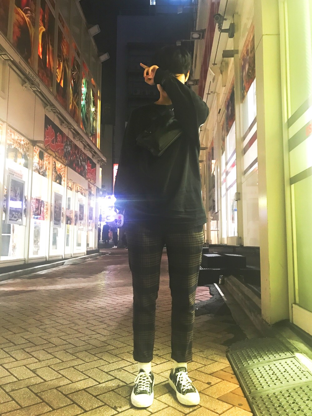 「RAGEBLUEのチェック/ストライプ柄スラックス/807639（その他パンツ、ブルー系）」を使った、ポンジュースさん（メンズ・172cm）の秋コーディネートの1枚目の写真