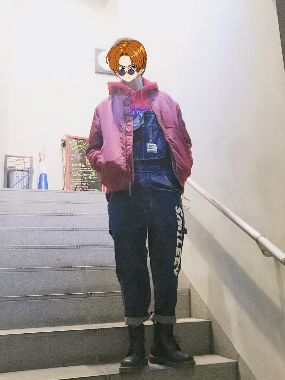 「冬コーデ、supreme」｜「STUSSYのMA1 Jacket（MA-1、レッド系）」を使った、ポンジュースさん（メンズ・171cm）の冬コーディネートの1枚目の写真