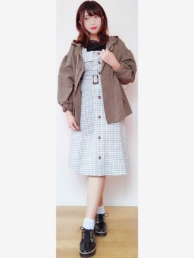「AS KNOW AS PINKY（アズノゥアズピンキー）のアイテム（ジャンパースカート）」を使った、るんさん（レディース・162cm）の秋コーディネート