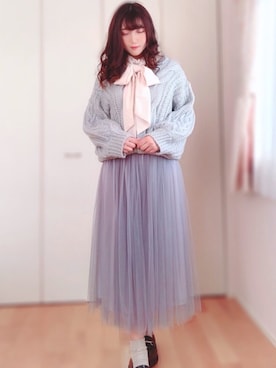 「coca（coca）（コカ）の選べる6カラー◇ふんわりチュールスカート（スカート）」を使った、るんさん（レディース・162cm）の冬コーディネート