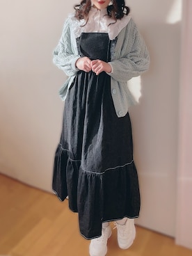 「one after another NICE CLAUP（ワンアフターアナザーナイスクラップ）のアイテム（ジャンパースカート）」を使った、るんさん（レディース・162cm）の春コーディネート