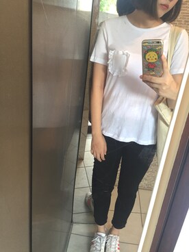 「ZARA（ザラ）のアイテム（Tシャツ/カットソー、ホワイト系）」を使った、nao.yさん（レディース・161cm）の夏コーディネート