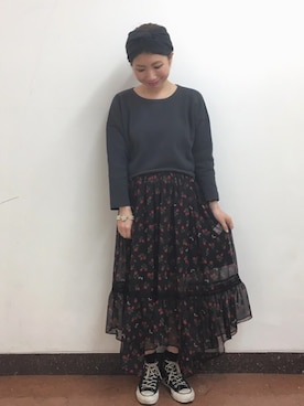 「アイテム（Tシャツ/カットソー、ブラック系）」を使った、Ｍayuko   Kuniyoshiさん（レディース・153cm）の春コーディネート