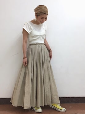 「アイテム（スニーカー、イエロー系）」を使った、Ｍayuko   Kuniyoshiさん（レディース・153cm）の夏コーディネート