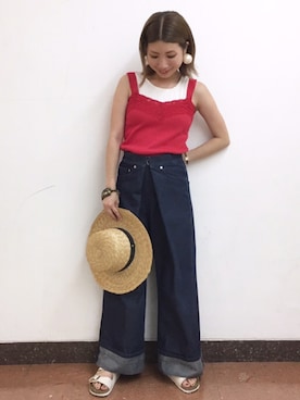 「アイテム（キャミソール、レッド系）」を使った、Ｍayuko   Kuniyoshiさん（レディース・153cm）の夏コーディネート