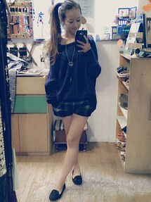 Abercrombie&Fitch | 深藍灰格紋毛呢短褲(カーゴパンツ)