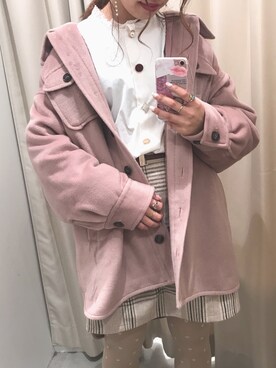 「one after another NICE CLAUP（ワンアフターアナザーナイスクラップ）のビッグシルエットジャケット（その他アウター）」を使った、EGAさん（レディース・159cm）の冬コーディネート