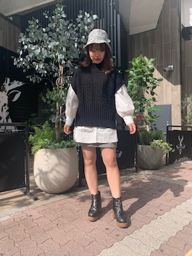 「one after another NICE CLAUP（ワンアフターアナザーナイスクラップ）のアイテム（帽子）」を使った、EGAさん（レディース・159cm）の秋コーディネート