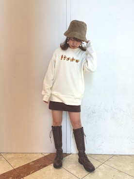 「one after another NICE CLAUP（ワンアフターアナザーナイスクラップ）のアイテム（帽子）」を使った、EGAさん（レディース・159cm）の冬コーディネート