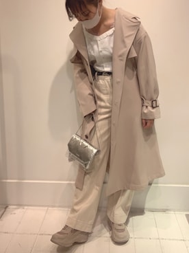 「one after another NICE CLAUP（ワンアフターアナザーナイスクラップ）のアイテム（トレンチコート）」を使った、EGAさん（レディース・159cm）の冬コーディネート