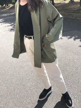 「白デニム」｜「アイテム（その他アウター）」を使った、_amitié_さん（レディース・158cm）の冬コーディネート