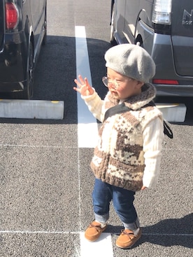 「handmade」｜「アイテム（ハンチング/ベレー帽）」を使った、_kkky__さん（キッズ・90cm）の冬コーディネート