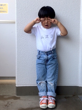 「白Tシャツ×デニム」｜「アイテム（その他）」を使った、_kkky__さん（キッズ・92cm）の夏コーディネート