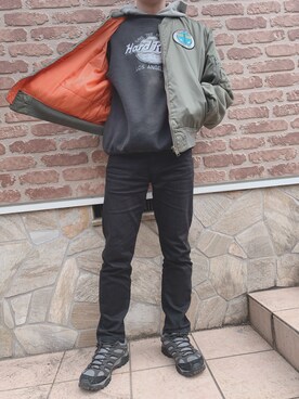 「古着好きな人と繋がりたい」｜「アイテム（MA-1）」を使った、カレーは飲み物さん（メンズ・172cm）の冬コーディネート