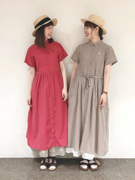 シャツワンピースを使った 双子コーデ の人気ファッションコーディネート 季節 6月 8月 Wear