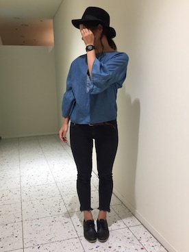 「MURUA（ムルーア）のアイテム（Tシャツ/カットソー）」を使った、14+ 三宮店（神戸国際会館）スタッフさん（レディース・160cm）の秋コーディネート