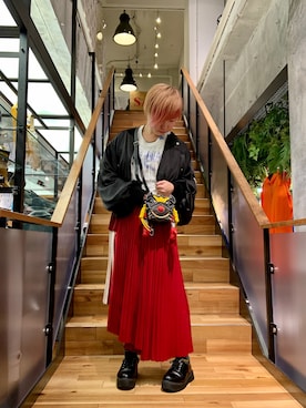 「バッグ」｜「アイテム（MA-1）」を使った、じゅんさん（レディース・158cm）の冬コーディネート