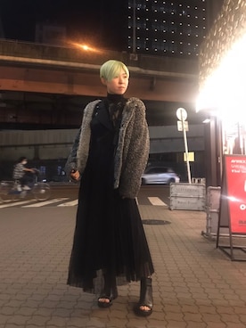 「レーススカート」｜「アイテム（オールインワン・サロペット）」を使った、じゅんさん（レディース・158cm）の秋コーディネート