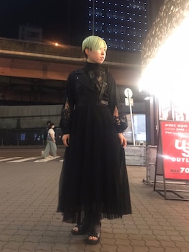 「レーススカート」｜「アイテム（オールインワン・サロペット）」を使った、じゅんさん（レディース・158cm）の秋コーディネート