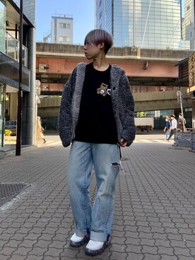「スエット」｜「アイテム（ブルゾン）」を使った、じゅんさん（レディース・158cm）の秋コーディネート