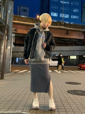 「ADDICT NOIR（アディクトノアー）のアイテム（ジャケット/アウター）」を使った、じゅんさん（レディース・158cm）の冬コーディネート