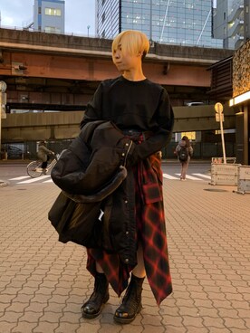 「KMRii（ケムリ）のアイテム（ブーツ）」を使った、じゅんさん（レディース・158cm）の冬コーディネート