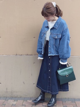 「one after another NICE CLAUP（ワンアフターアナザーナイスクラップ）のアイテム（デニムジャケット）」を使った、くまきみかさん（レディース・152cm）の冬コーディネート
