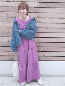 「one after another NICE CLAUP（ワンアフターアナザーナイスクラップ）のアイテム（デニムジャケット）」を使った、くまきみかさん（レディース・152cm）の冬コーディネート