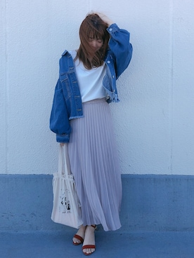 「one after another NICE CLAUP（ワンアフターアナザーナイスクラップ）のアイテム（デニムジャケット）」を使った、くまきみかさん（レディース・152cm）の春コーディネート