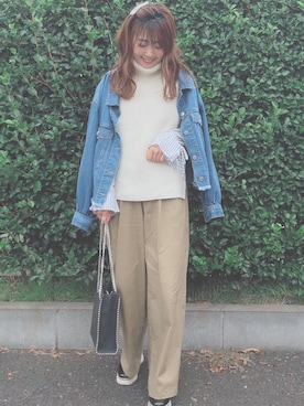 「one after another NICE CLAUP（ワンアフターアナザーナイスクラップ）のアイテム（デニムジャケット）」を使った、くまきみかさん（レディース・152cm）の秋コーディネート
