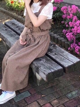 「Crisp（クリスプ）のアイテム（ジャンパースカート）」を使った、もみあげさん　ややin率低下さん（レディース・153cm）の秋コーディネート