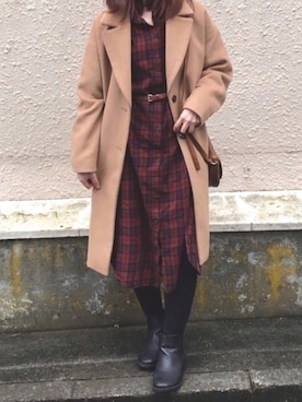 「アイテム（シャツワンピース）」を使った、もみあげさん　ややin率低下さん（レディース・153cm・20代）の冬コーディネート